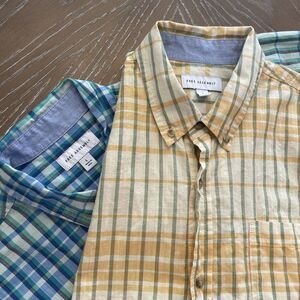 (2) Free  Assembly LARGE Mens‎ Button Front Shirt Multicolor Plaid Short Sleeve